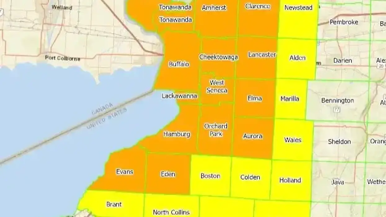 Erie County's yellow vs. orange Covid cluster zones as designated by NYS.