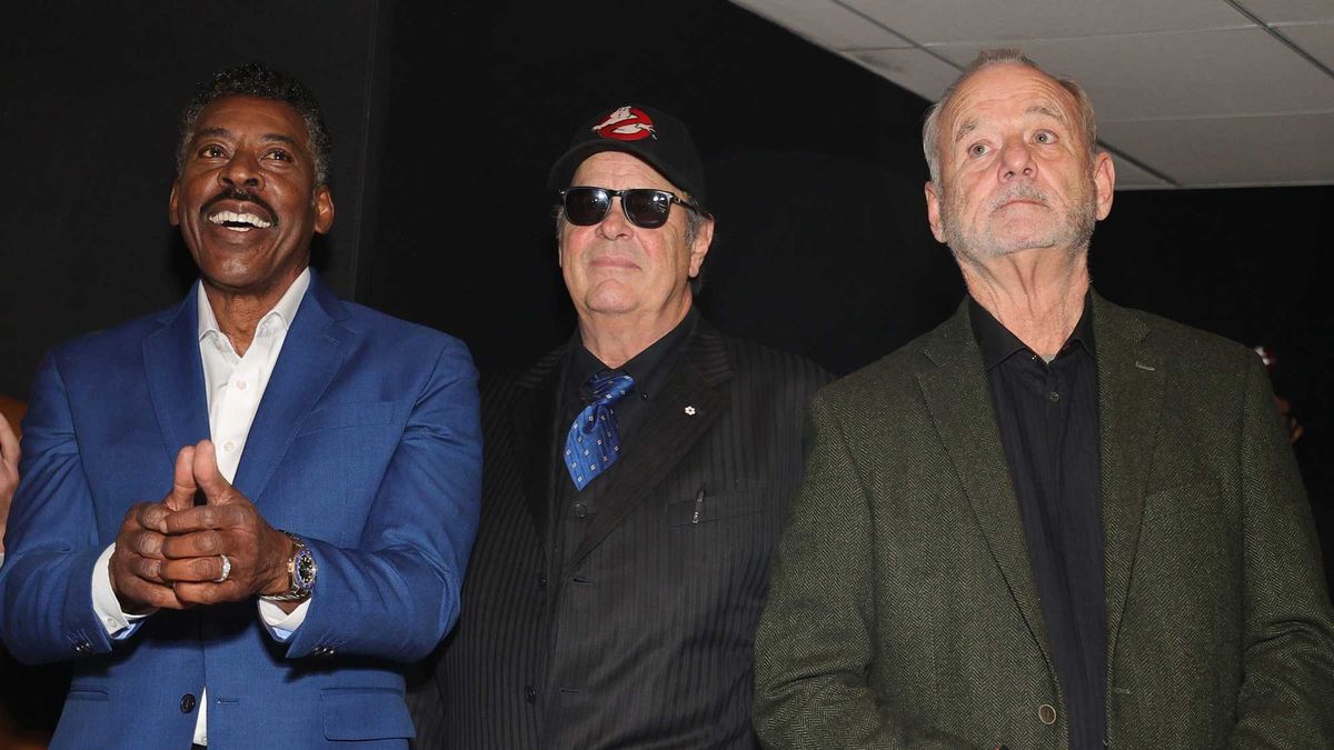 Ernie Hudson, Dan Aykroyd, and Bill Murray step onstage at the GHOSTBUSTERS: AFTERLIFE World Premiere on November 15, 2021 in New York City.