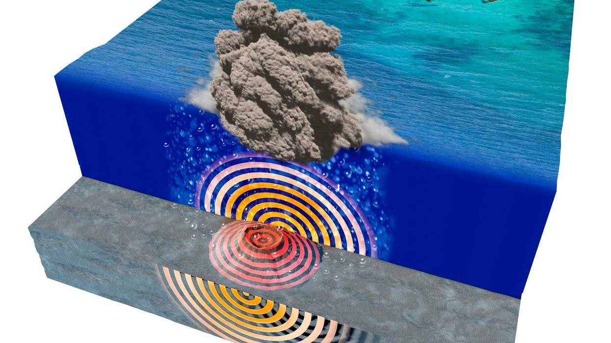 Eruption of the underwater volcano near the island of Tonga