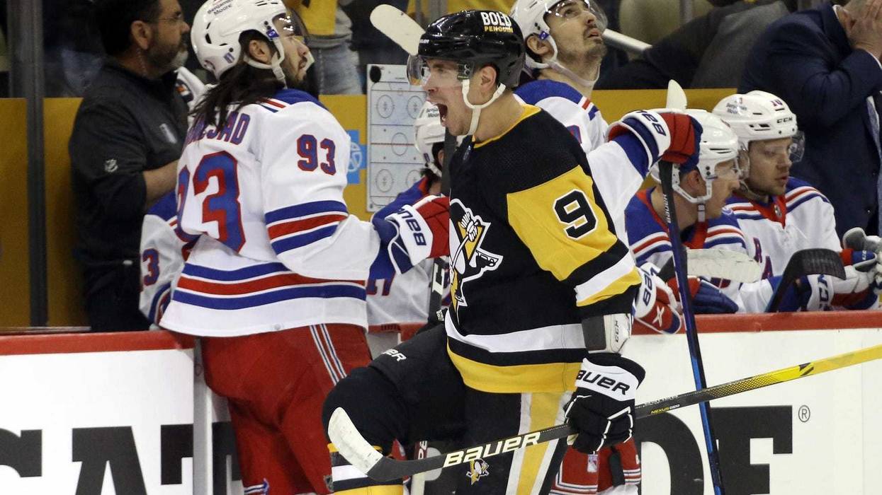 Evan Rodrigues celebrates goal vs Rangers