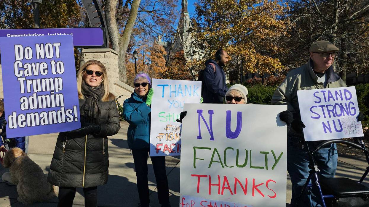 Evanston residents demonstrate outside Northwest University Nov. 17 2025