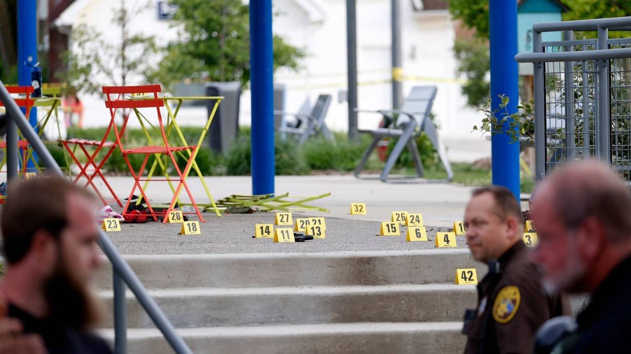 Evidence markers at Brooklands Plaza Splash Pad in Rochester Hills