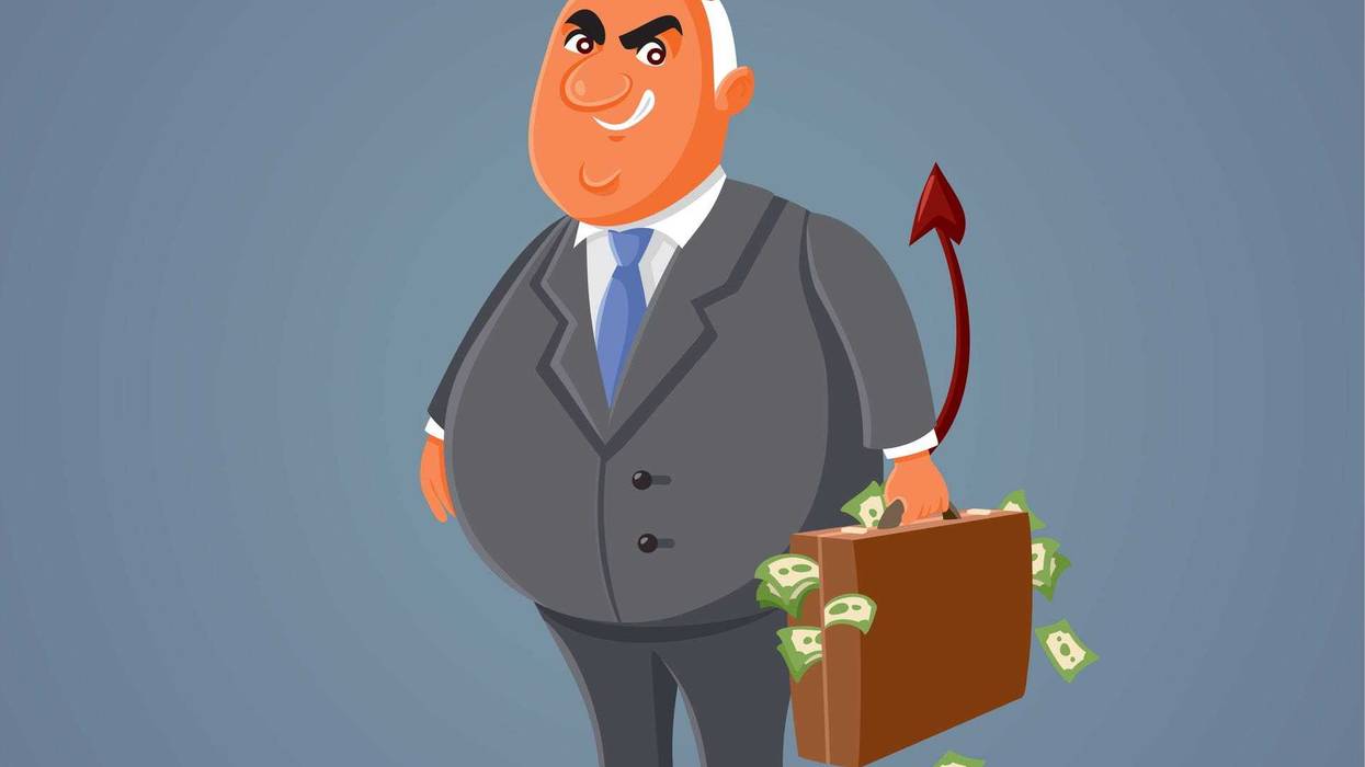 Evil businessman with money.