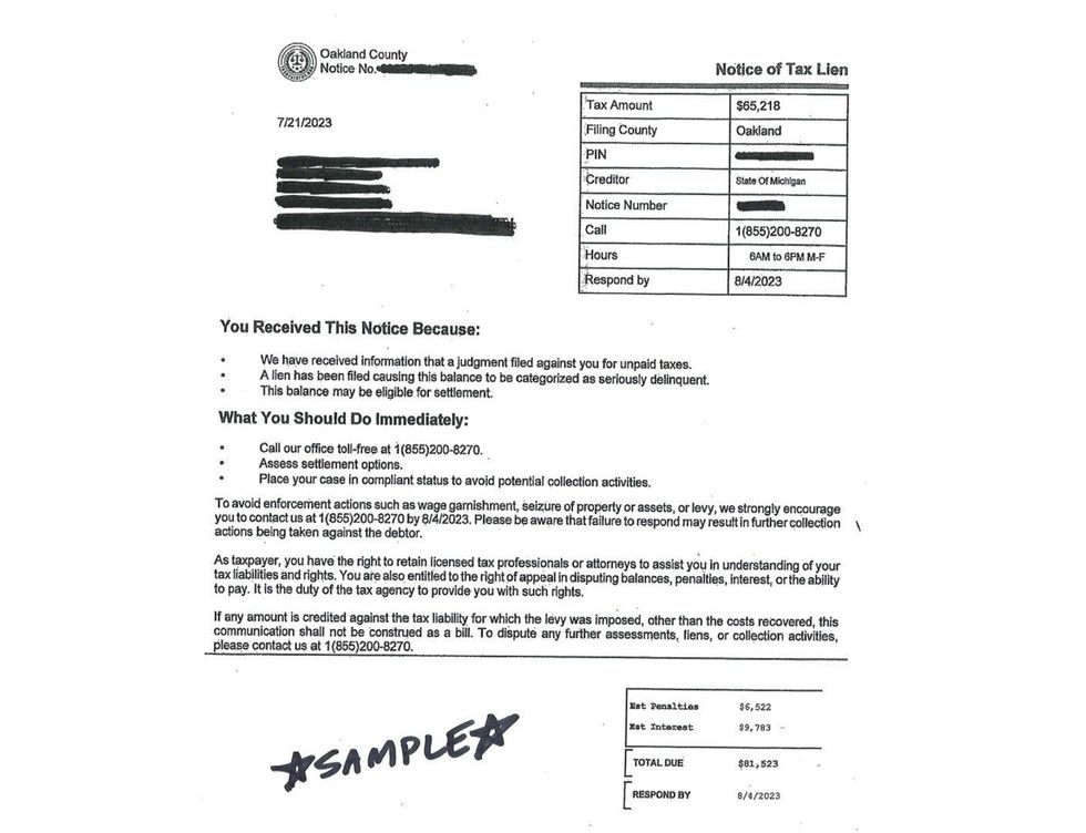 Example of scam mailing received by Oakland County residents