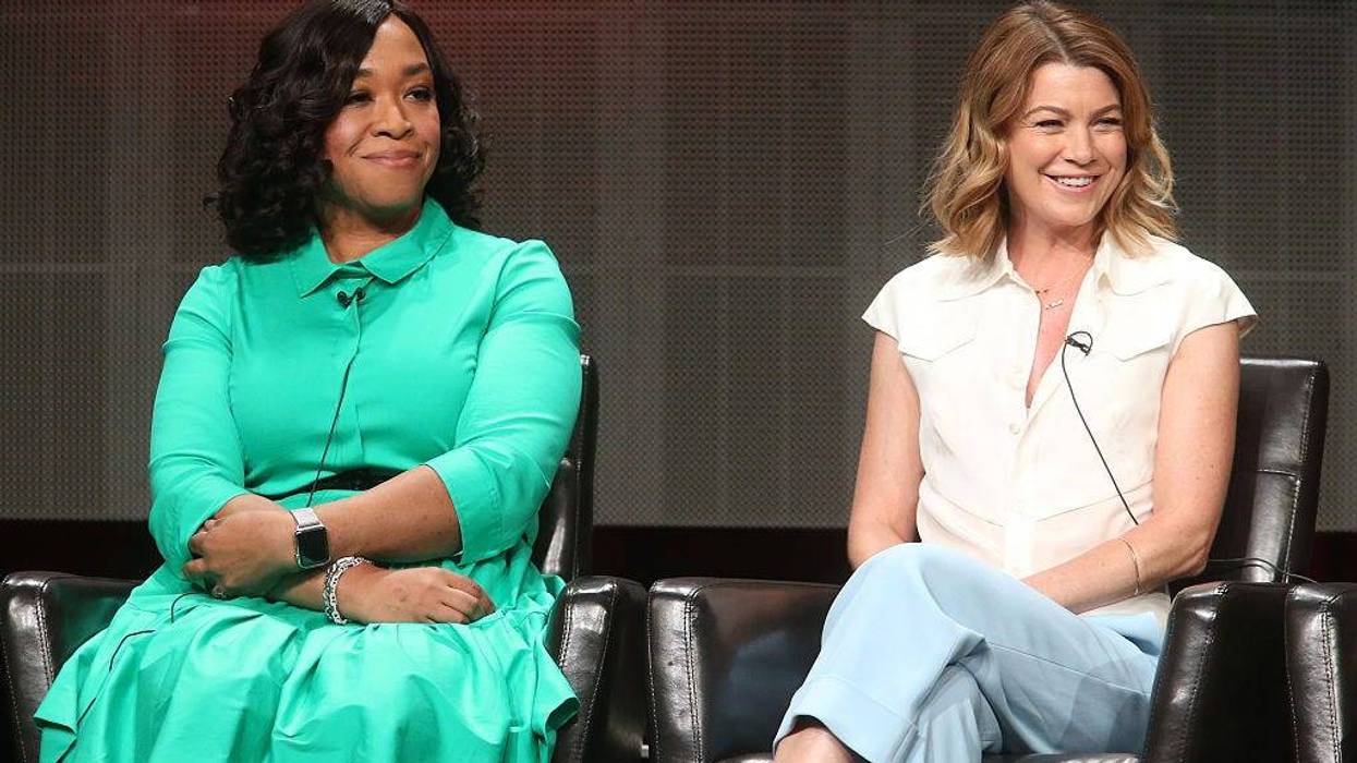 Executive producer Shonda Rhimes (L) and actress Ellen Pompeo speak onstage during the 'Grey's Anatomy,' 'Scandal,' and 'How To Get Away With Murder' panel discussion at the ABC Entertainment portion of the 2015 Summer TCA Tour at The Beverly Hilton Hotel on August 4, 2015 in Beverly Hills, California