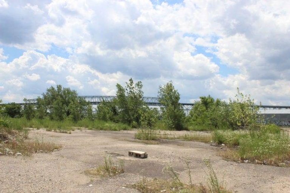 Existing conditions for the Bridesburg Riverfront Park. The Betsy Ross Bridge seen in the distance.