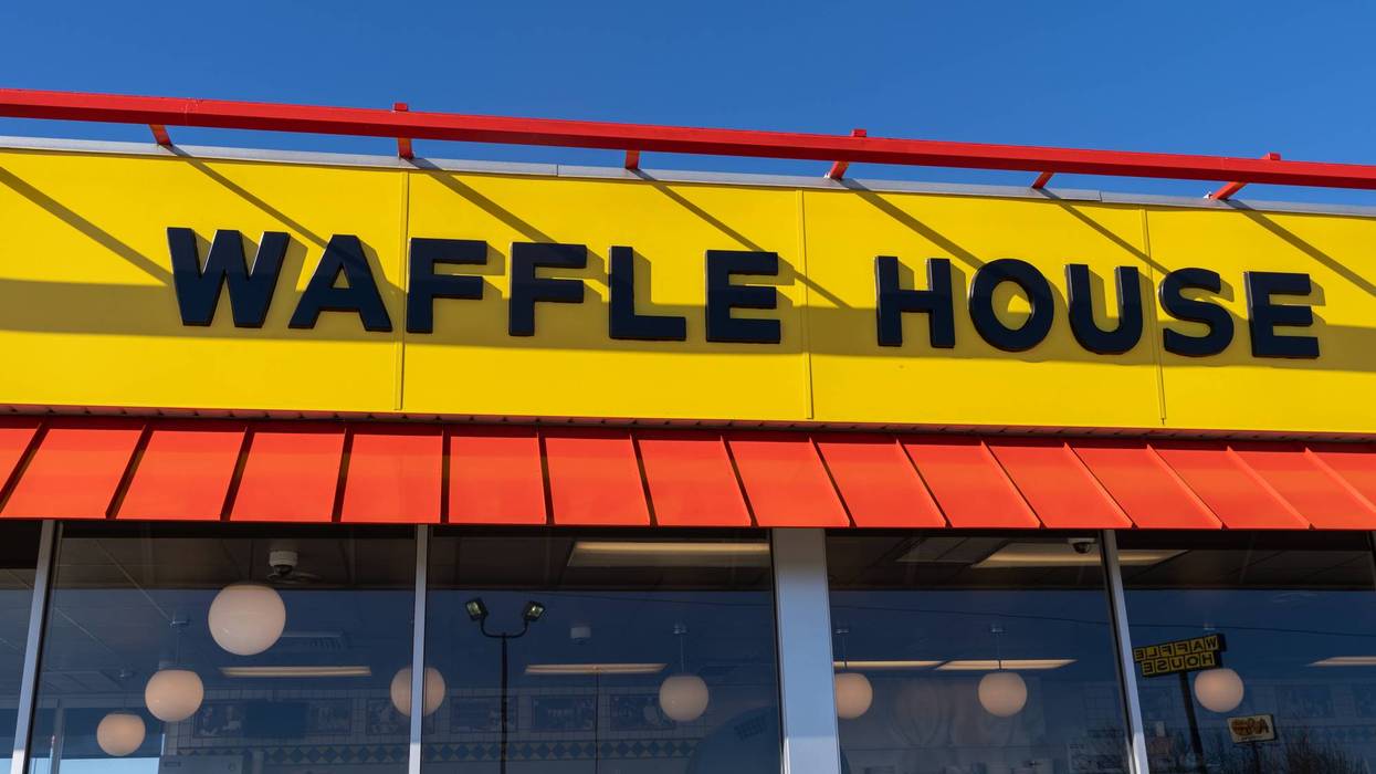 Exterior of a Waffle House restaurant, serving breakfast all day