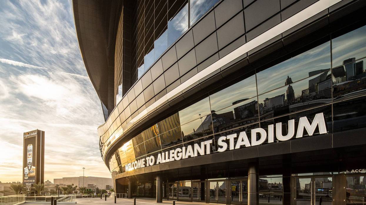 Exterior view of the entrance to Allegiant Stadium in Las Vegas, NV