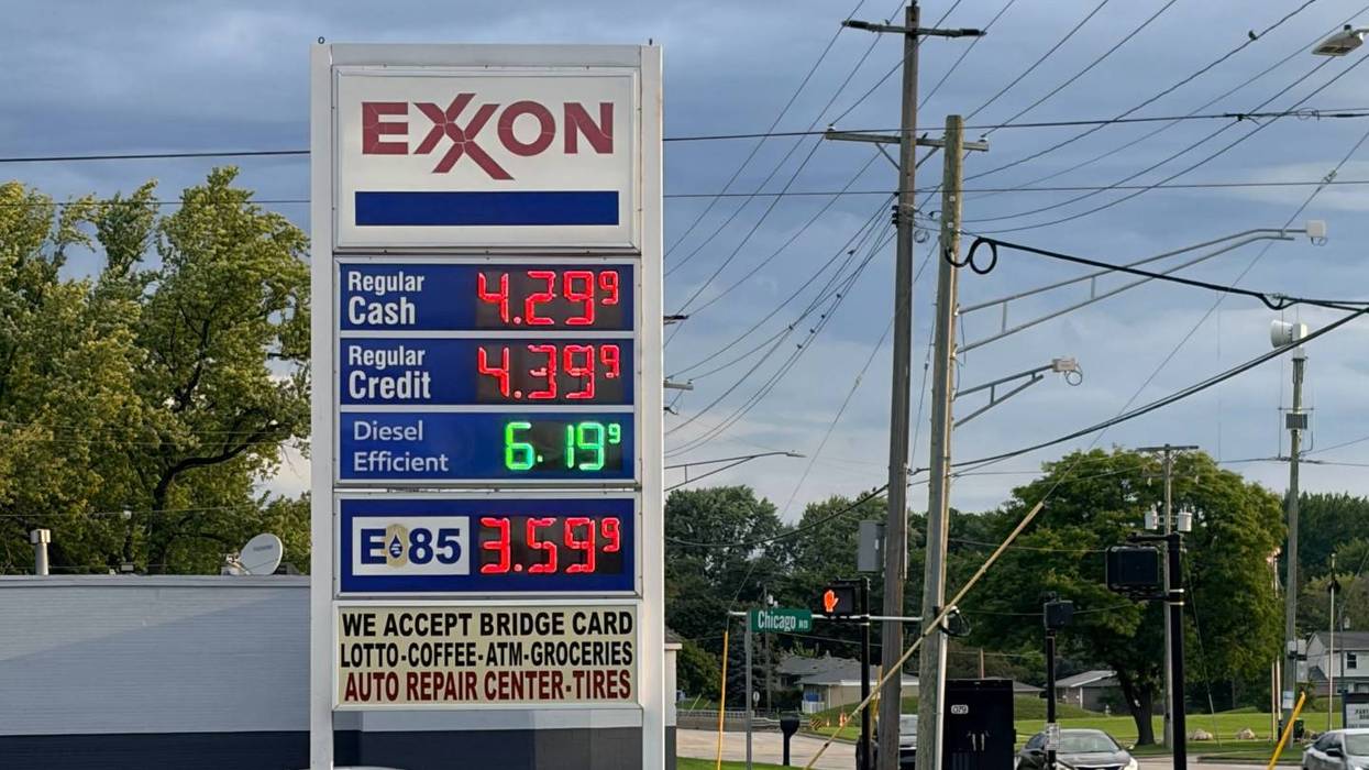 Exxon gas station sign with prices: Regular $4.29, Diesel $6.19, E85 $3.59.