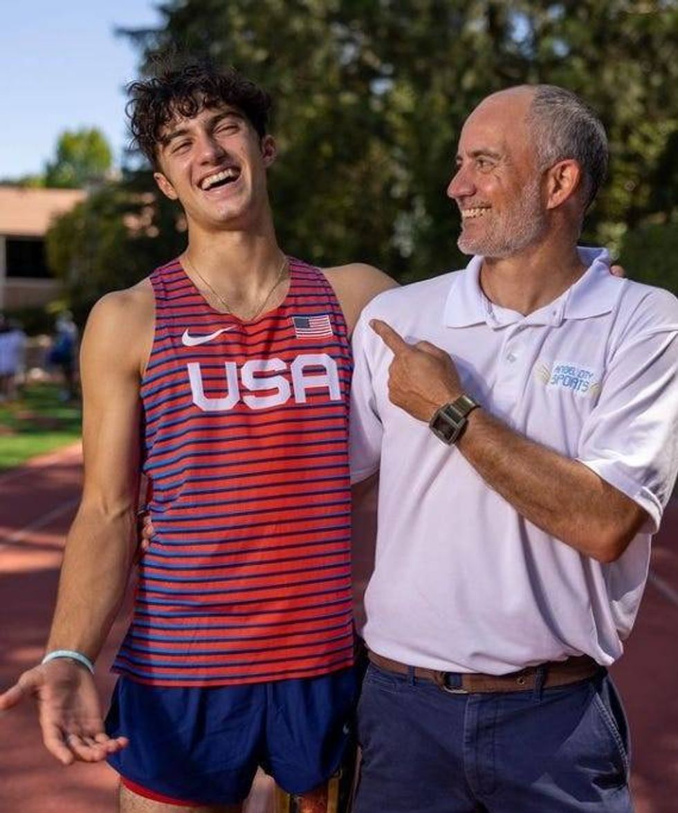 Ezra Frech (left) with dad Clayton Frech (right)