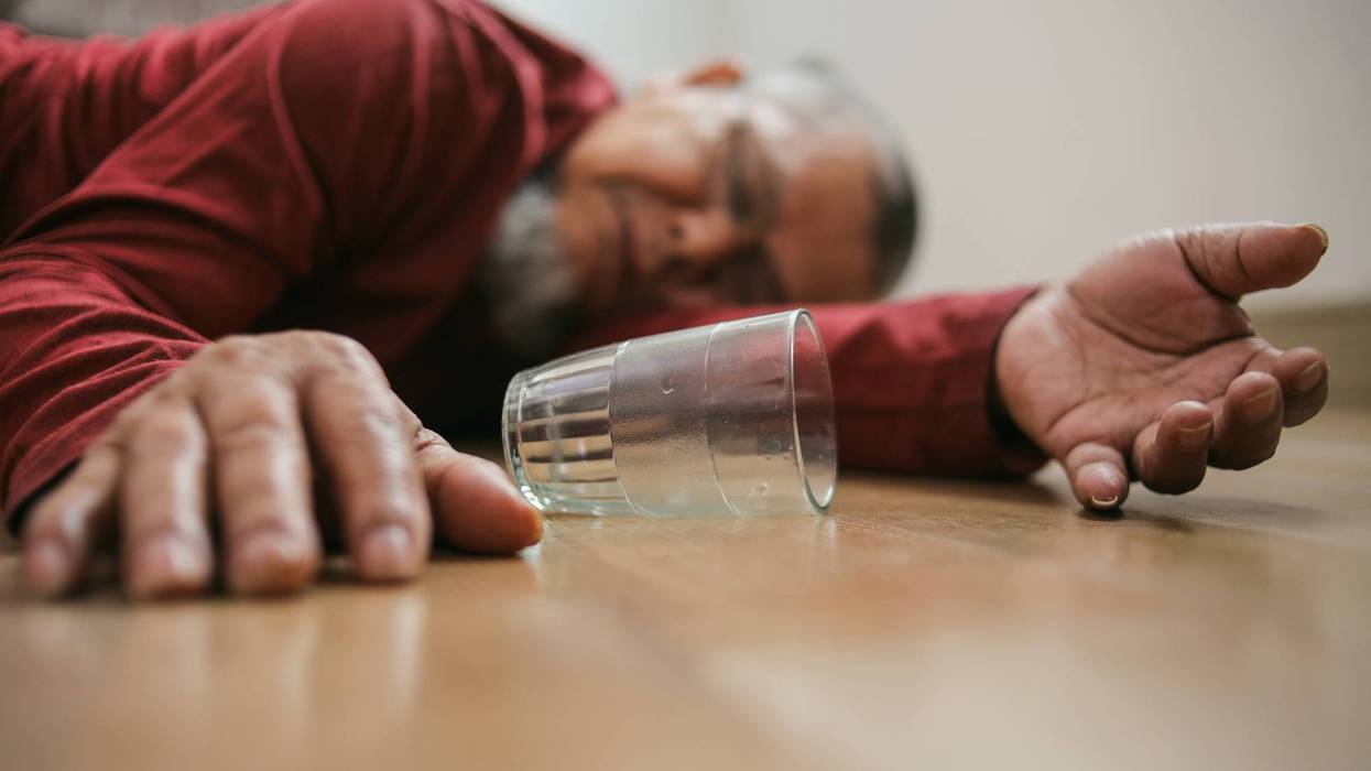 Fainted Old Man Accident On Home Floor With Heart Attack