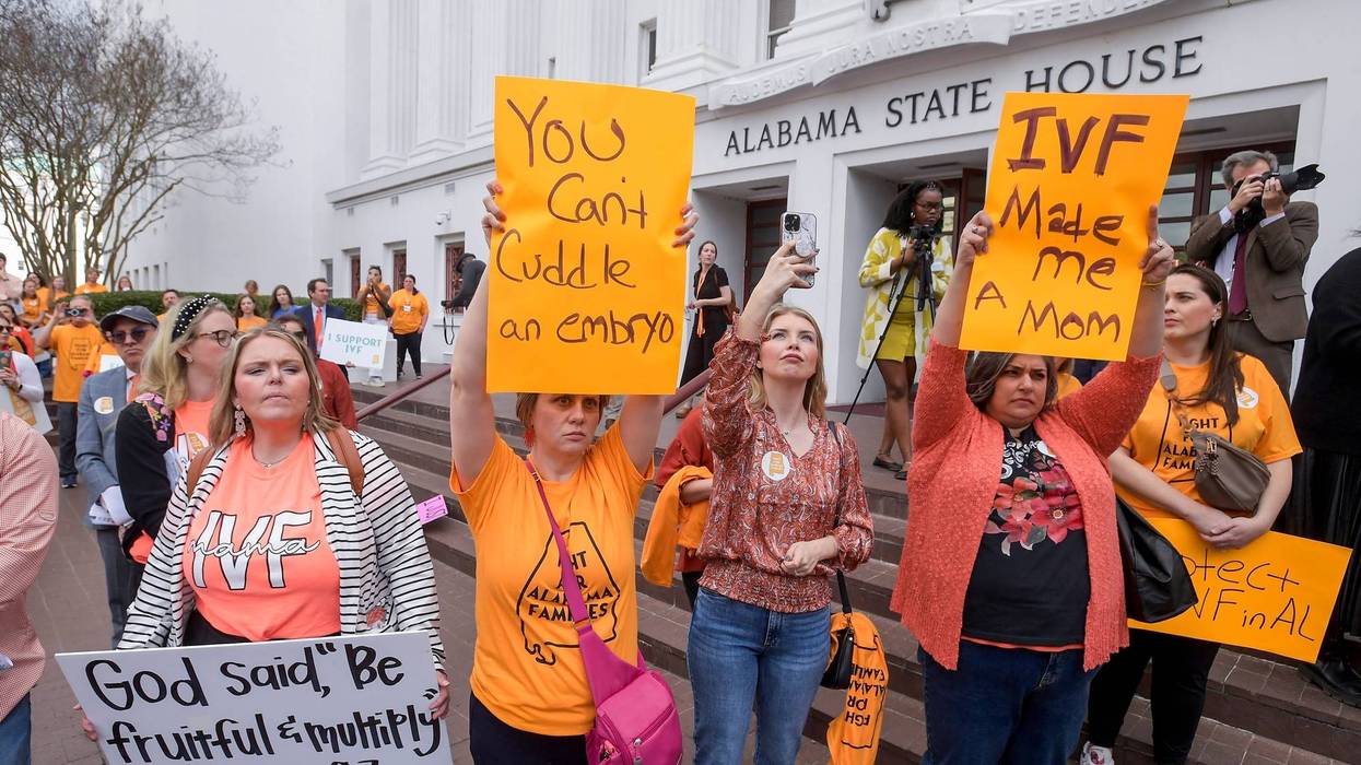 Families concerned with in vitro fertilization legislation gather for a protest rally at the Alabama Statehouse in Montgomery, Ala.