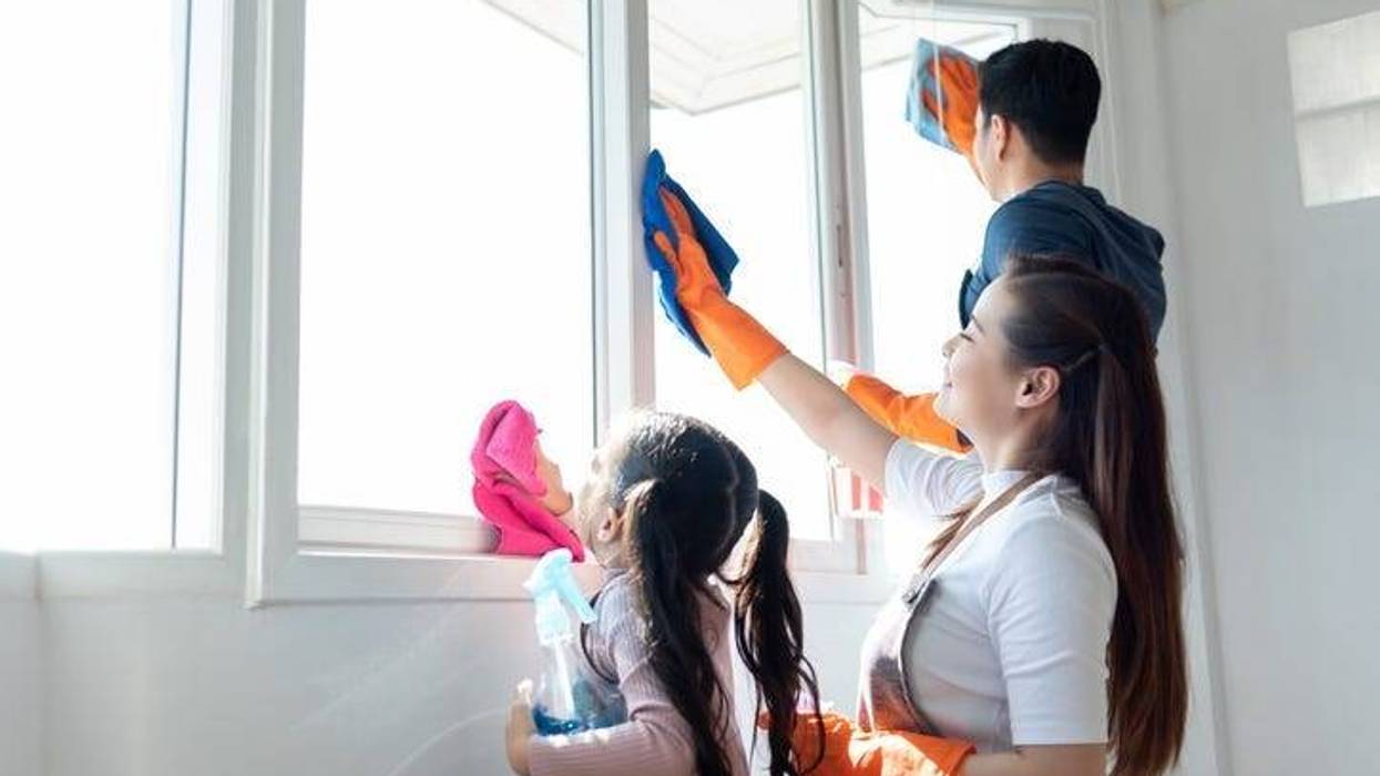 family cleaning together