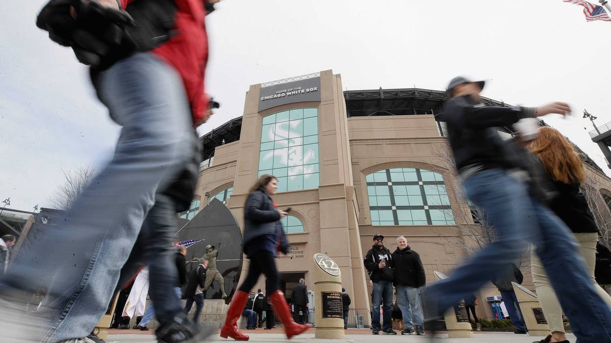 Fans arrive at Guaranteed Rate Field for the Opening Day home game between the Chicago White Sox and the Detroit Tigers on April 5, 2018 in Chicago, Illinois.