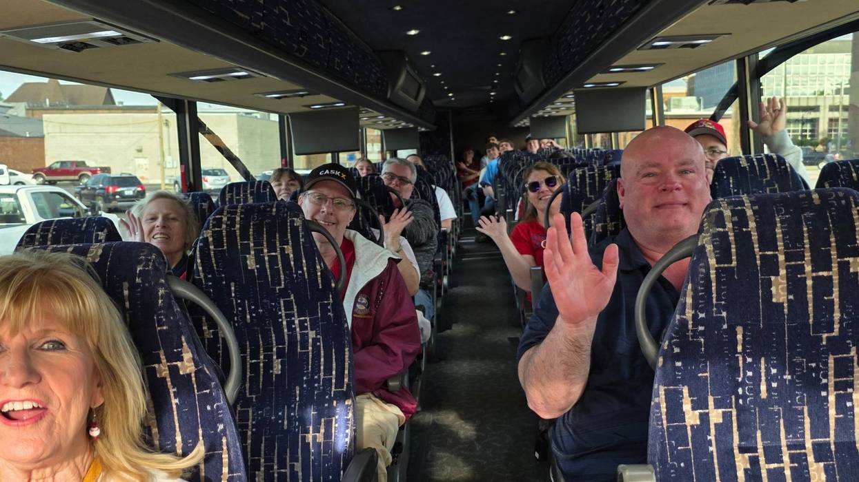 Fans on board the St. Clair County Transit District's Redbird Bus
