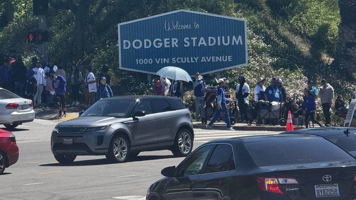 fans outside dodger stadium