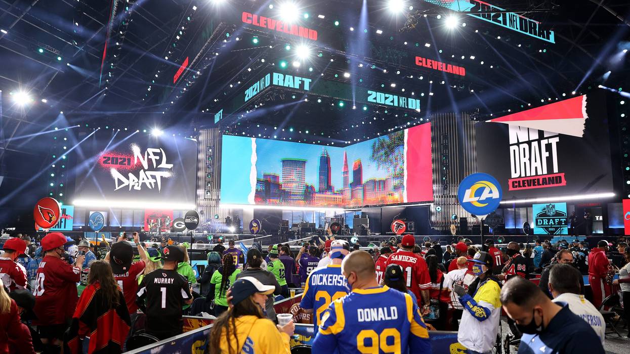 Fans prepare for the start of the 2021 NFL Draft in Cleveland, Ohio