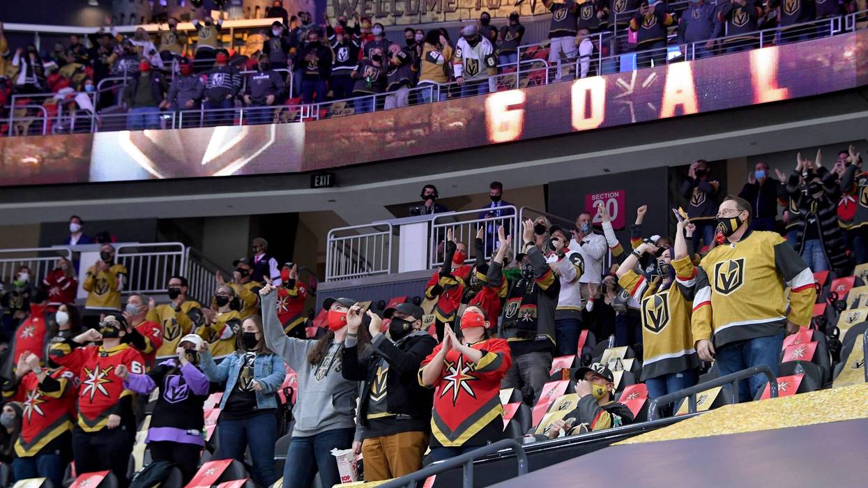 Fans react after Cody Glass #9 of the Vegas Golden Knights scored a second-period power-play goal against the Minnesota Wild during their game at T-Mobile Arena on March 1, 2021 in Las Vegas, Nevada.