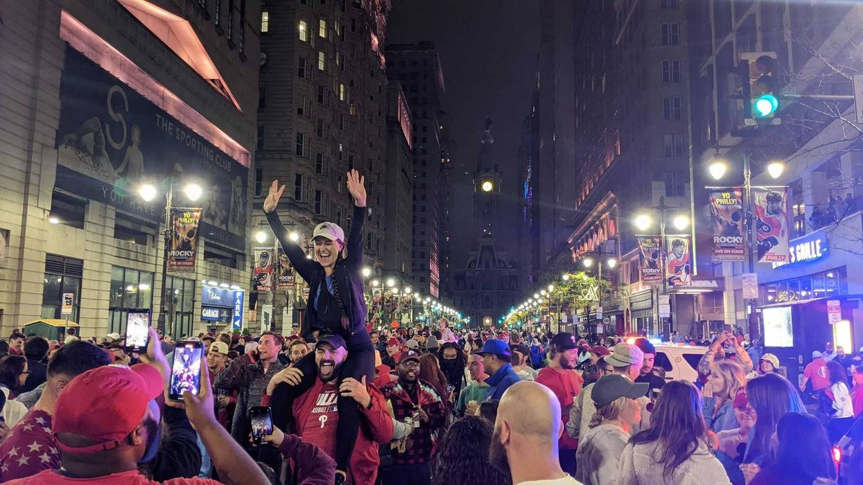 Fans swarm Center City after the Phillies clinched their spot in the World Series, Oct. 23, 2022.