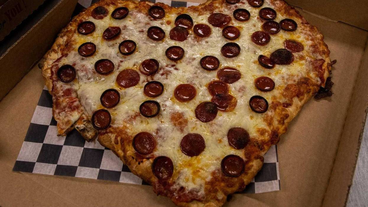 Fatman's heart-shaped pizza