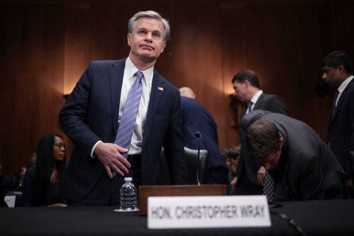 FBI Director Christopher Wray arrives for testimony before the Senate Homeland Security and Governmental Affairs Committee October 31, 2023 in Washington, DC.