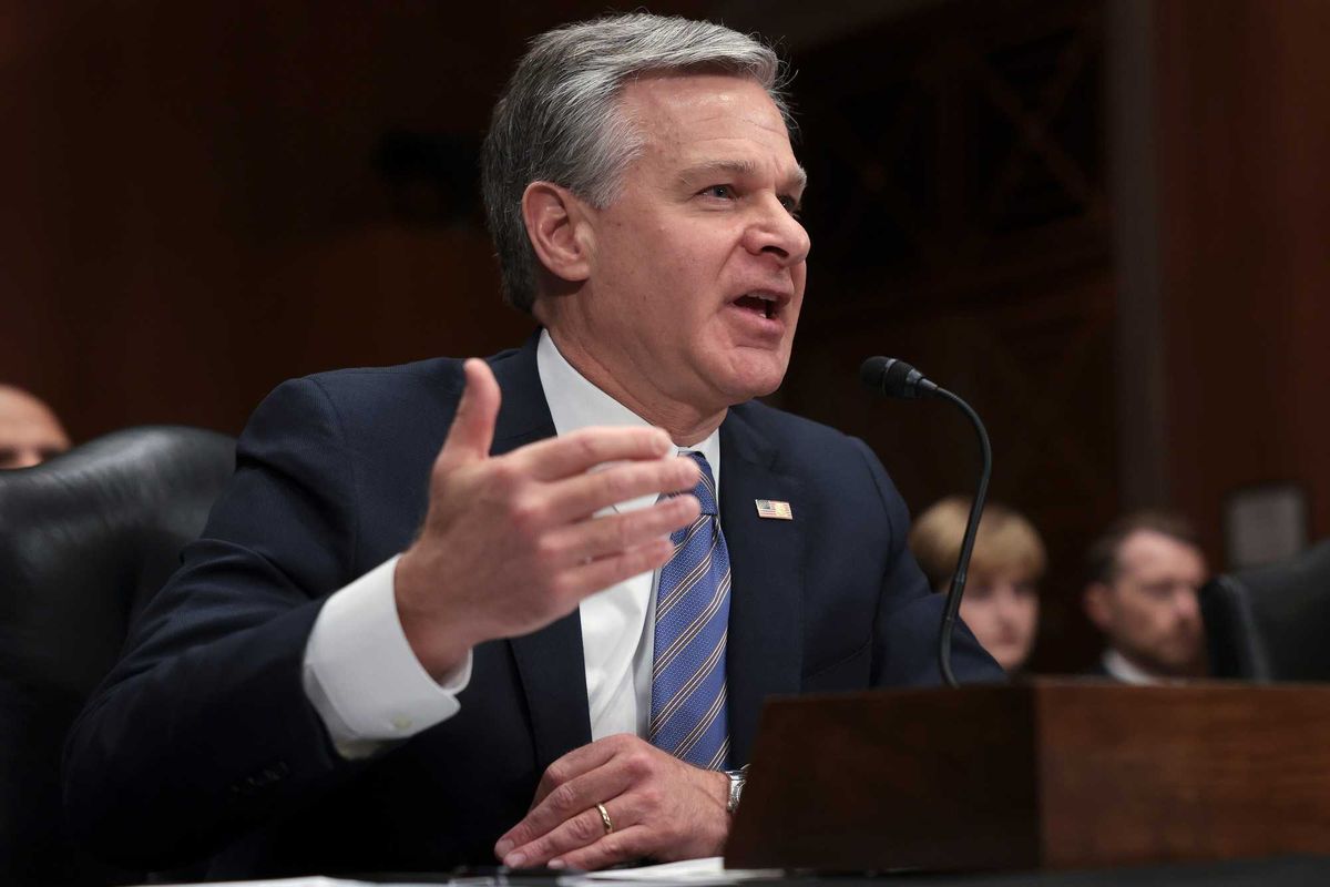 FBI Director Christopher Wray testifies before the Senate Homeland Security and Governmental Affairs Committee October 31, 2023 in Washington, DC. The committee heard testimony on the topic of "Threats to the Homeland." (Photo by Win McNamee/Getty Images)