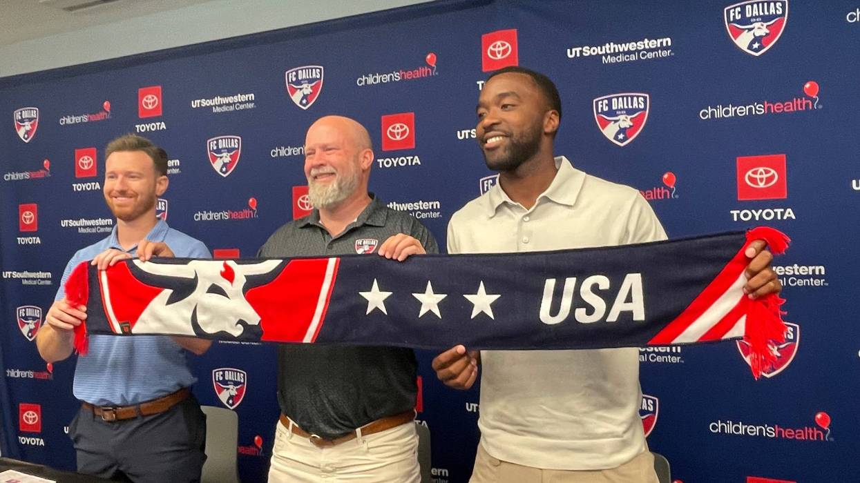FC Dallas President Dan Hunt with player Shaq Moore