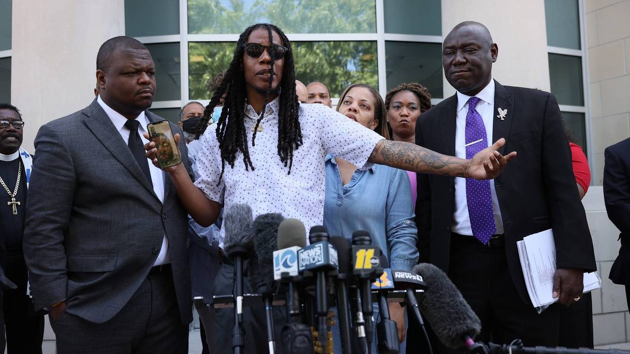 Featured from Left to Right: Attorney Harry Daniels, Khalil Ferebee, the son of Andrew Brown Jr, and Attorney Benjamin Crump