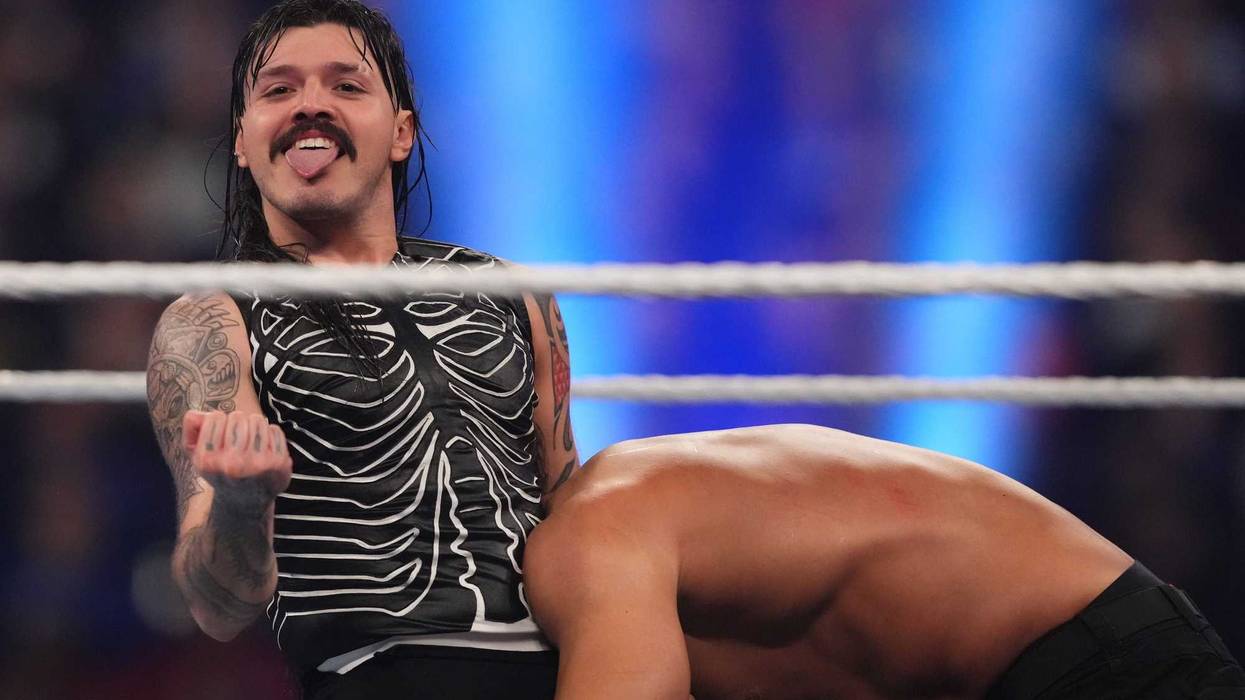 Feb 1, 2025; Indianapolis, IN, USA; Dominik Mysterio during the Men’s Royal Rumble match during the WWE Royal Rumble at Lucas Oil Stadium. Mandatory Credit: Joe Camporeale-Imagn Images