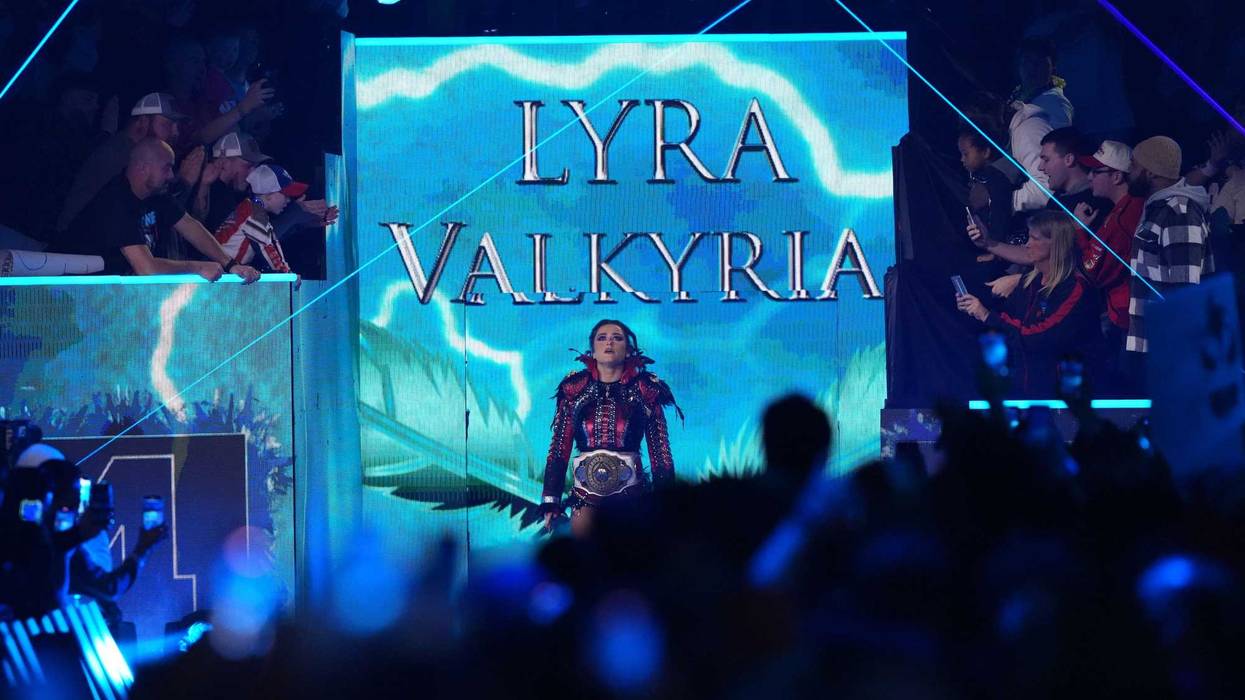 Feb 1, 2025; Indianapolis, IN, USA; Lyra Valkyria during the Women’s Royal Rumble during the WWE Royal Rumble at Lucas Oil Stadium. Mandatory Credit: Joe Camporeale-Imagn Images