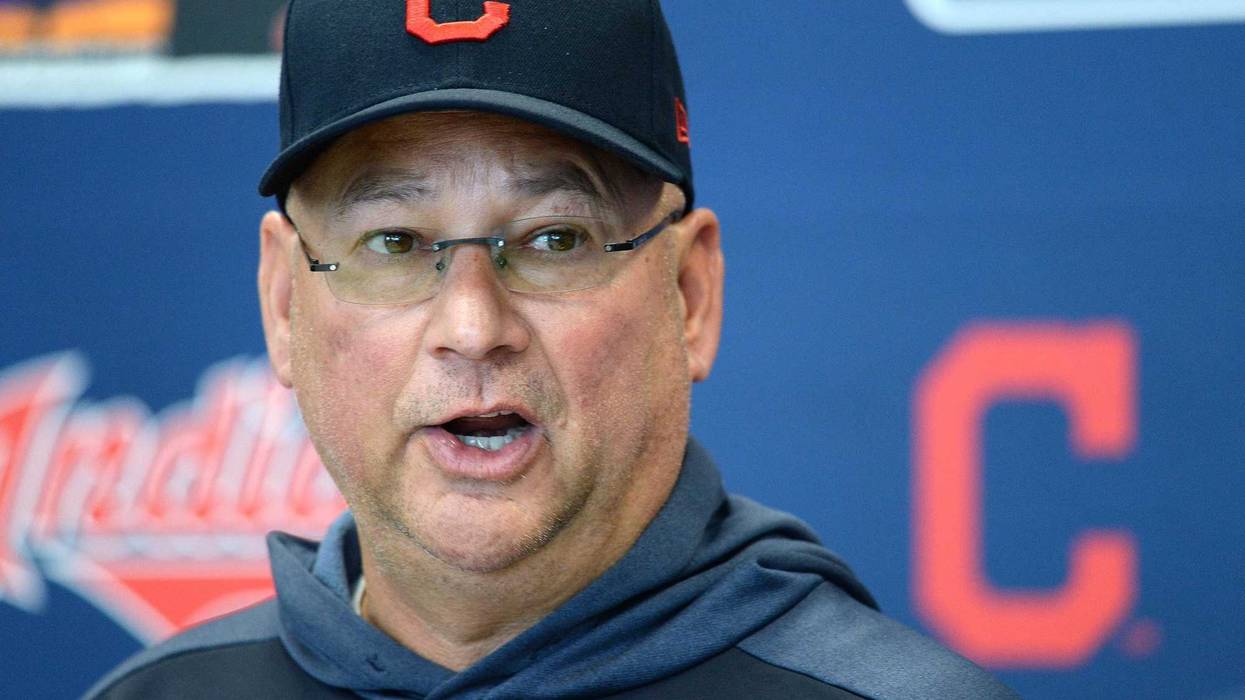 Feb 18, 2019; Goodyear, AZ, USA; Cleveland Indians manager Terry Francona speaks to the media prior to a spring training workout at the Goodyear Ballpark practice fields. Mandatory Credit: Joe Camporeale-USA TODAY Sports