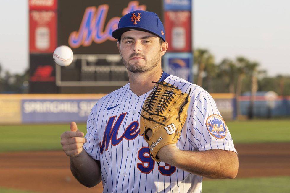 Feb 23, 2023; Port St. Lucie, FL, USA; New York Mets relief pitcher Grant Hartwig poses for a picture during the New York Mets media photo day at Clover Field. Mandatory Credit: Reinhold Matay-USA TODAY Sports