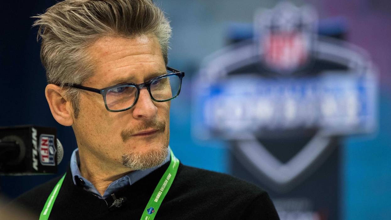 Feb 25, 2020; Indianapolis, Indiana, USA; Atlanta Falcons general manager Thomas Demitroff speaks to the media during the 2020 NFL Combine in the Indianapolis Convention Center. Mandatory Credit: Trevor Ruszkowski-USA TODAY Sports