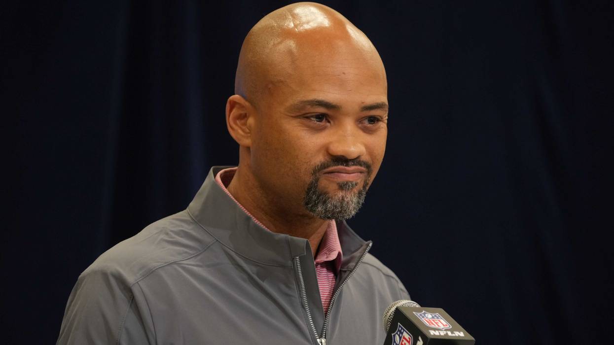 Feb 25, 2025; Indianapolis, IN, USA; Atlanta Falcons general manager Terry Fontenot speaks during the NFL Scouting Combine at the Indiana Convention Center. Mandatory Credit: Kirby Lee-Imagn Images