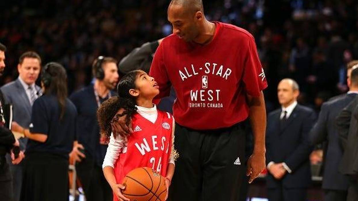 FEBRUARY 14: Kobe Bryant #24 of the Los Angeles Lakers and the Western Conference warms up with daughter Gianna Bryant during the NBA All-Star Game 2016 at the Air Canada Centre on February 14, 2016 in Toronto, Ontario. NOTE TO USER: User expressly acknow