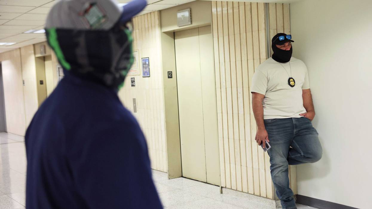 Federal agents patrol the halls of immigration court at the Jacob K. Javitz Federal Building on September 08, 2025 in New York City.