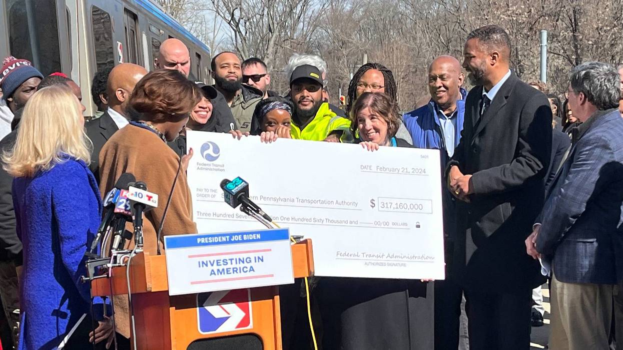 Federal officials award SEPTA $317 million to replace the Market-Frankford Line's M-4 rail cars, at a Wednesday press conference outside 69th Street Transportation Center in Upper Darby.