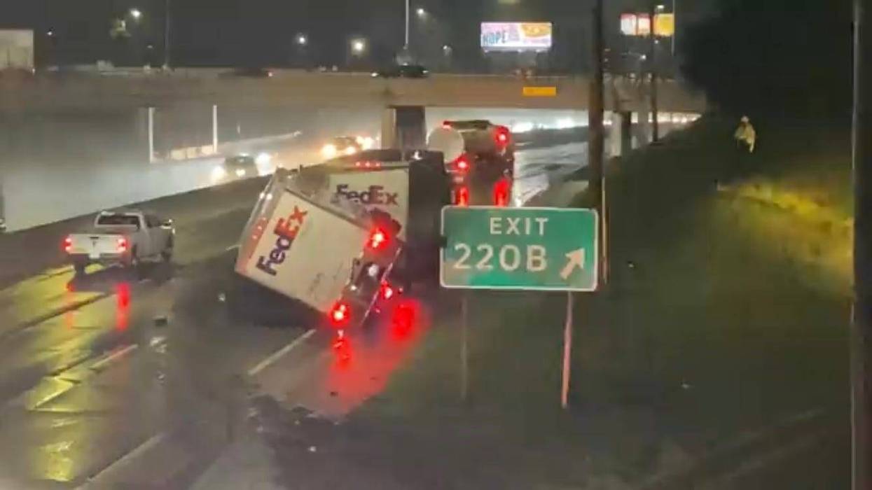 FedEx truck overturned on I-94
