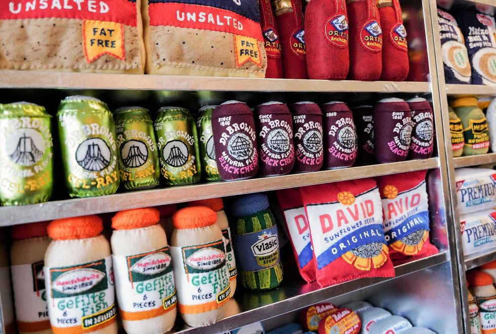 Felt items are pictured on display as part of the "Feltz Bagels" art installation created by British artist Lucy Sparrow Monday, Oct. 2, 2023, in New York