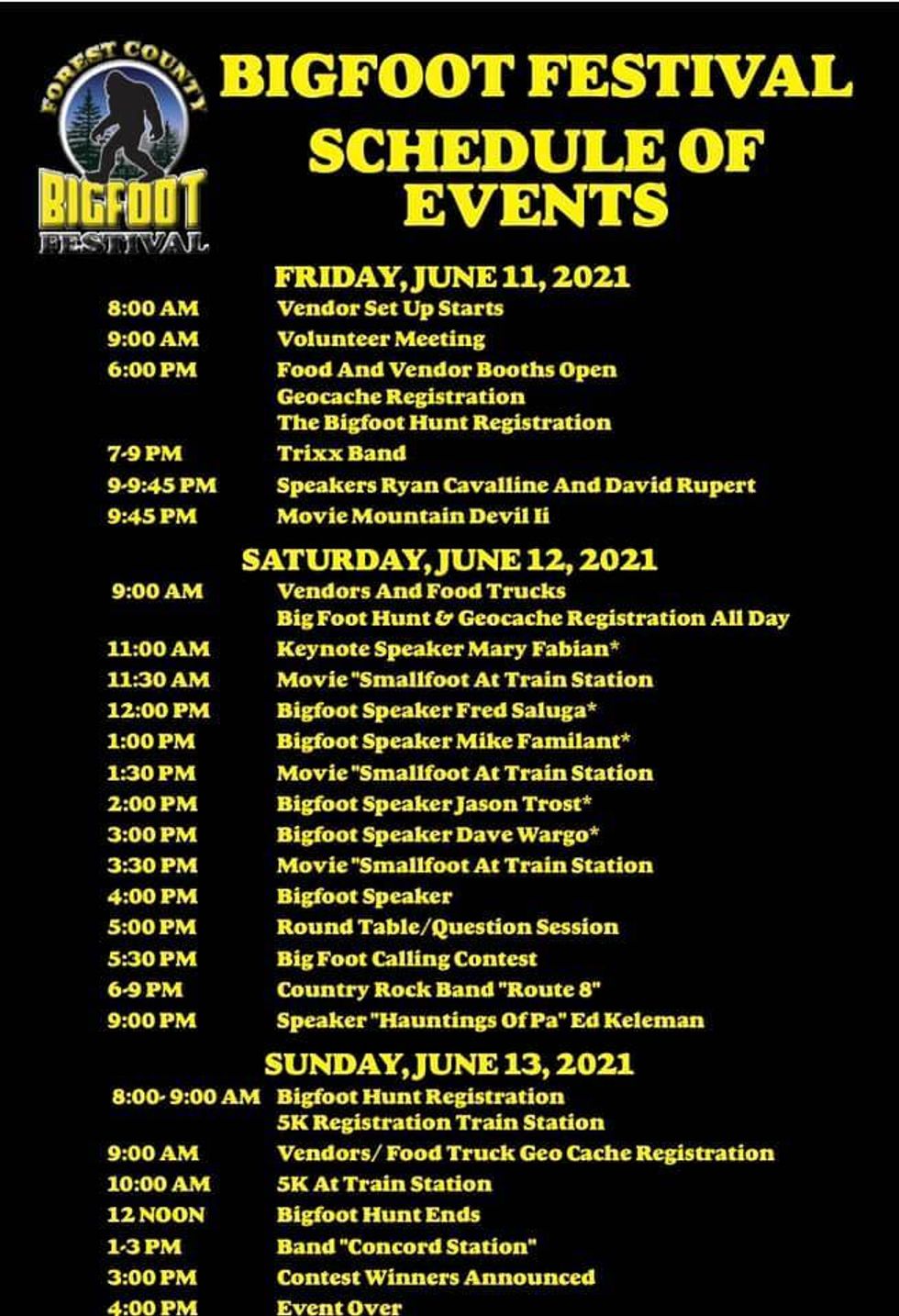 Festival schedule