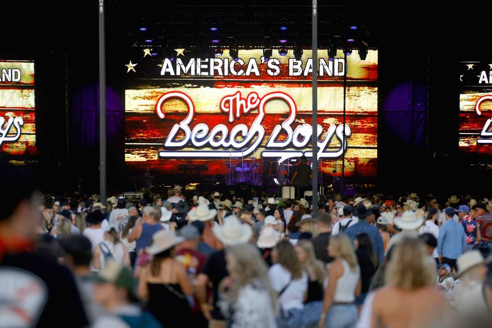 Festivalgoers watch The Beach Boys perform at the Palomino Stage during the 2024 Stagecoach Festival at Empire Polo Club on April 28, 2024, in Indio, California.