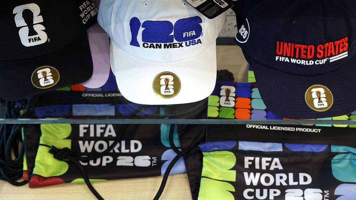 FIFA World Cup 2026 caps and bags featuring host nations logos.