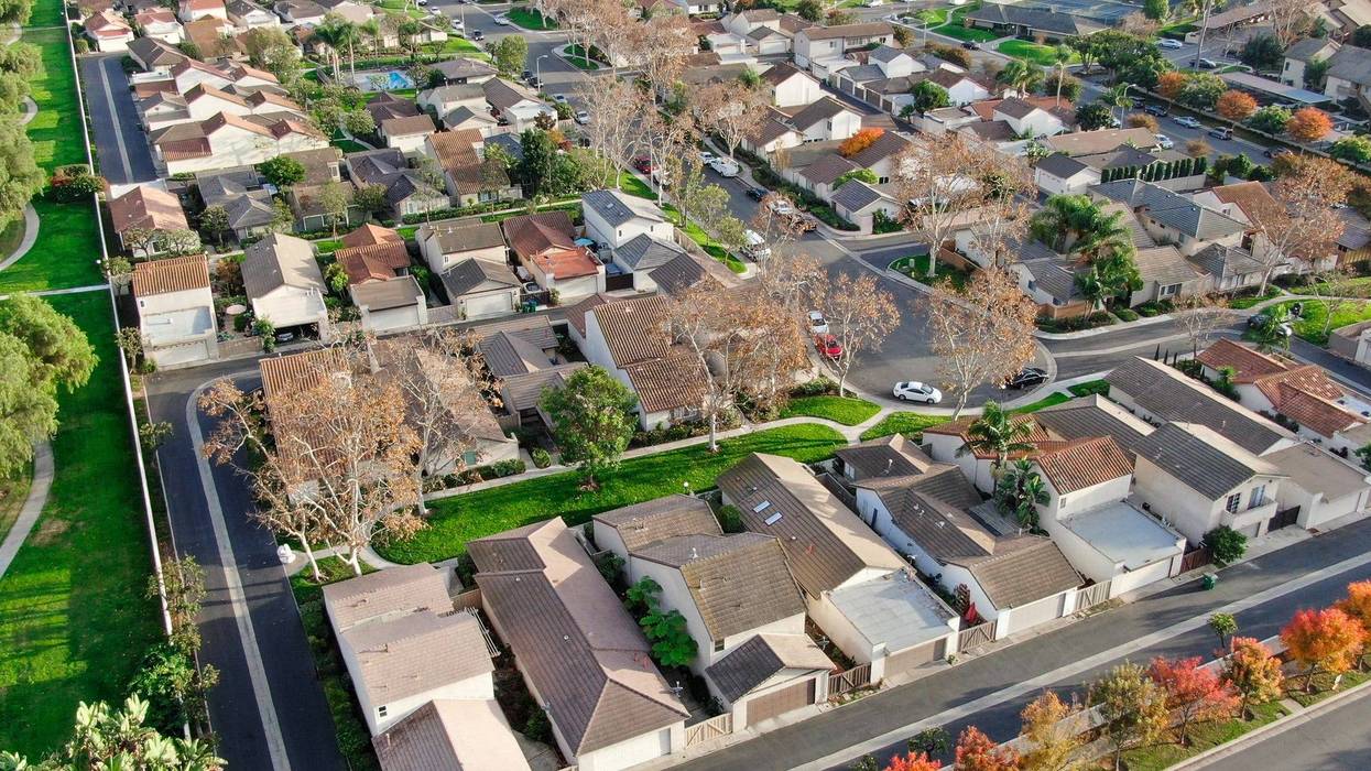 FILE - Aerial view of Irvine, Calif. neighborhood.