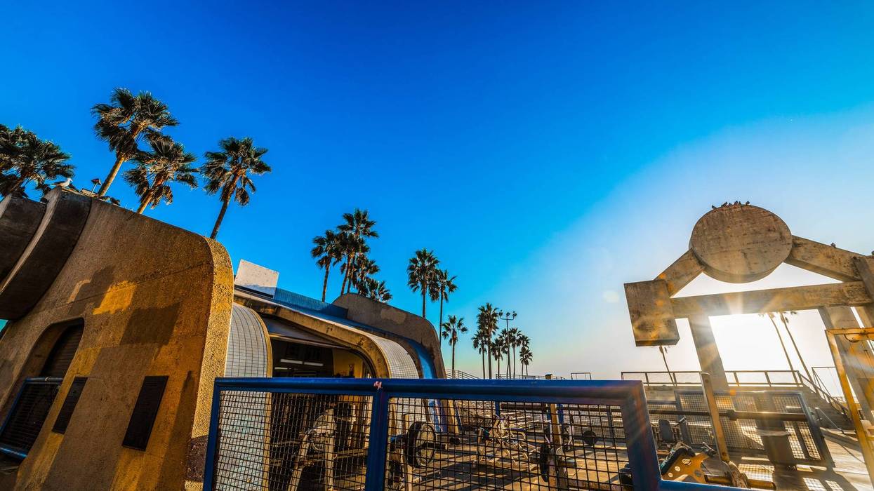 FILE - An undated photo of the infamous Muscle Beach gym in the Venice neighborhood of Los Angeles.
