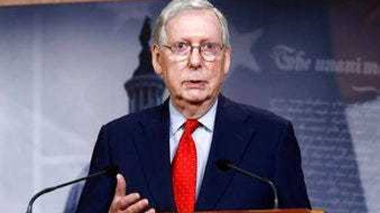 FILE - In this April 21, 2020, file photo Senate Majority Leader Mitch McConnell of Ky., speaks with reporters after the Senate approved a nearly $500 billion coronavirus aid bill on Capitol Hill in Washington. (AP Photo/Patrick Semansky, File)