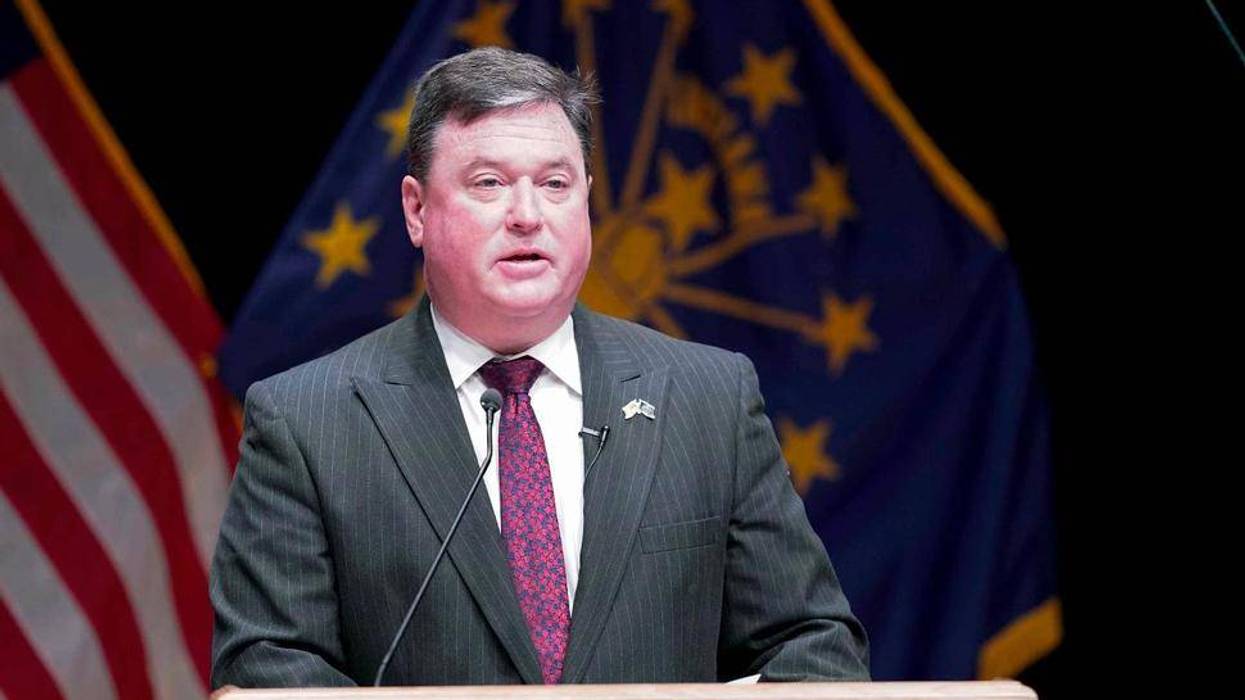 FILE - In this Jan. 11, 2021 file photo, Indiana's attorney general Todd Rokita speaks, in Indianapolis. Indiana's attorney general took aim Friday, May 1, 2021, at Gov. Eric Holcomb's attempt to block a new law giving state legislators more authority to intervene during public emergencies declared by the governor. A lawsuit filed by the Republican governor on Tuesday, April 27, 2001, challenged the law enacted over his veto two weeks ago giving legislative leaders the power to call the General Assembly into what it calls an "emergency session."