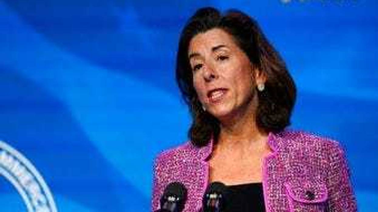 FILE - In this Jan. 8, 2021, file photo President-elect Joe Biden's nominee for Secretary of Commerce, Rhode Island Gov. Gina Raimondo speaks during an event at The Queen theater in Wilmington, Del. (AP Photo/Susan Walsh, File)