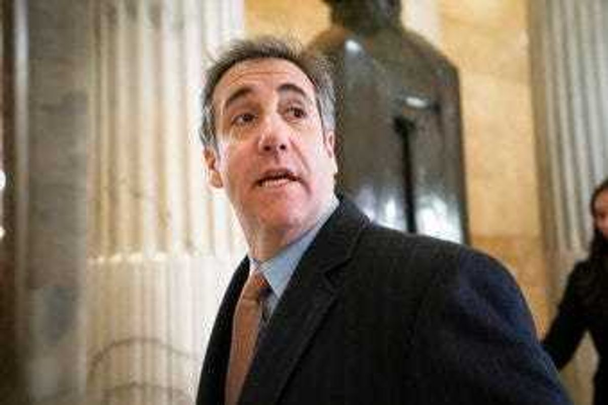 FILE - In this March 6, 2019 file photo, Michael Cohen, President Donald Trump's former lawyer, returns to testify on Capitol Hill in Washington. (AP Photo/J. Scott Applewhite, File)