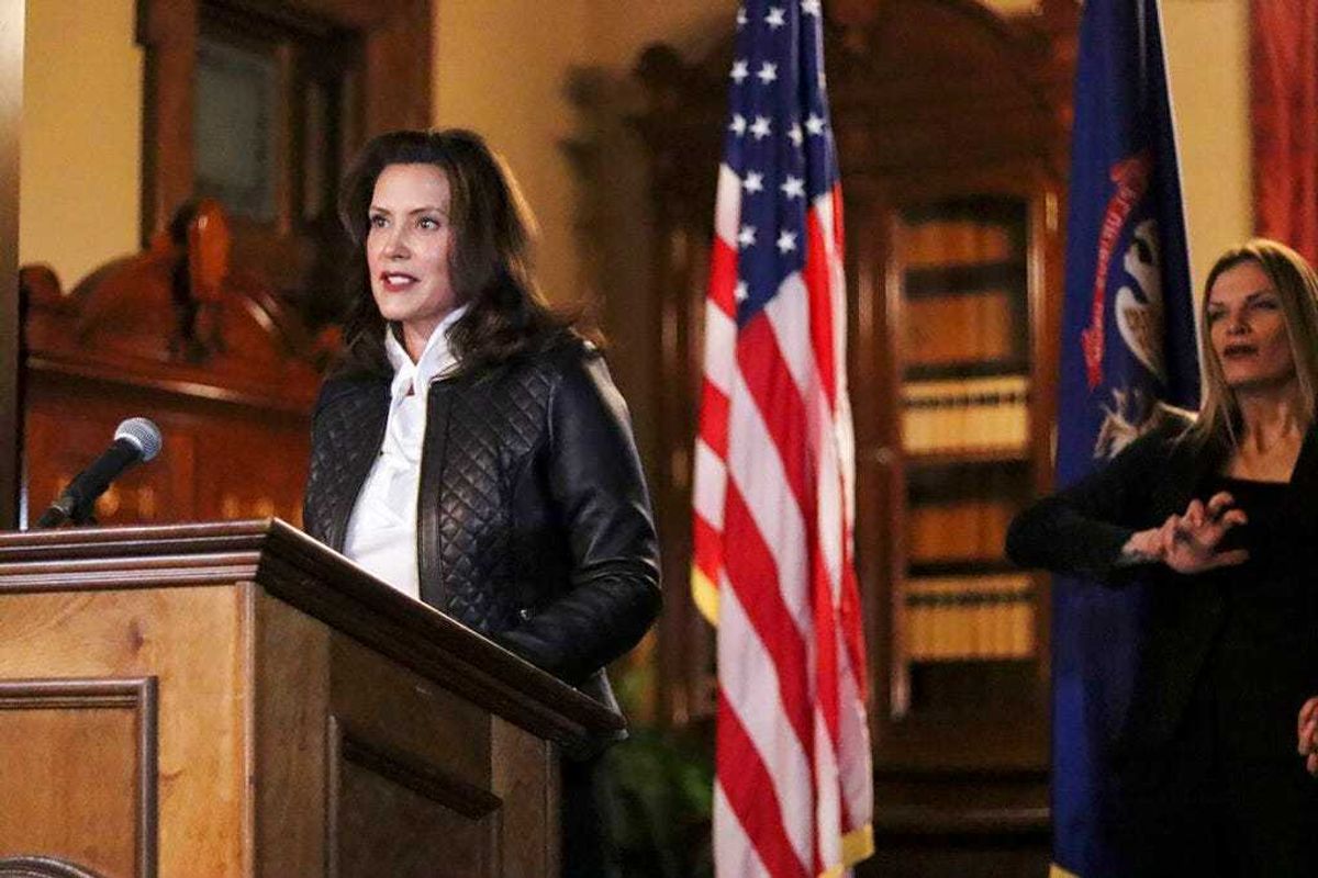 FILE - In this Oct. 8, 2020 file photo provided by the Michigan Office of the Governor, Michigan Gov. Gretchen Whitmer addresses the state during a speech in Lansing, Mich.