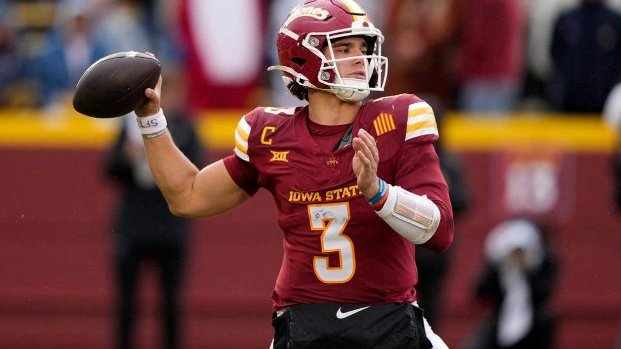 FILE - Iowa State quarterback Rocco Becht throws a pass during the second half of an NCAA college football game against Arizona State, Nov. 1, 2025, in Ames, Iowa.